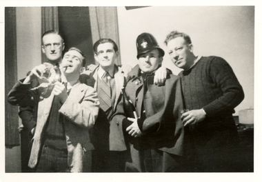 L to R, Algie Graham - Dispensor, Lawrie Trudinger - Medical Superintentant, Phillip Griffith - Resident Dr, Ewan Evans - Manager, P C King, 1944