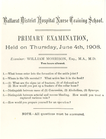 1908/06/04 Primary Nurse Exam - in Sovereign Remedies