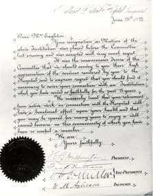 1912/06/13  Resignation of Matron Mrs Eagleton - in Sovereign Remedies
