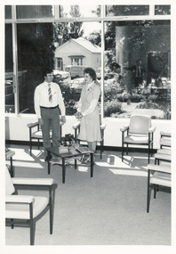 Patient Administration Waiting Room, Edward Wilson Block Ground Floor, Mr L Greig - Engineer, Mrs Nola Lister? - Admin Clerk, 1980s, facing Drummond St