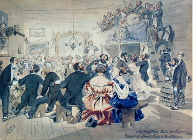 Subscription Ball Ballarat 1854 - Ticket to admit Lady & Gentleman - S T Gill (1818-1880) Watercolour