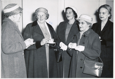 1950s Afternoon tea, Matron Langham (far right), Mrs Chrishlom - Mayoress (3rd from left)