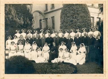 Staff Ballarat District Hospital, August 1912 - many names on back