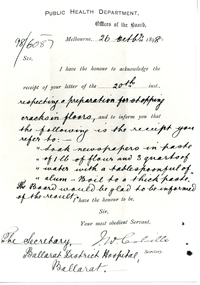 Public Health Department Letter, 26th Oct 1898