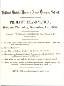 Primary Examination, Thursday December 1st 1904