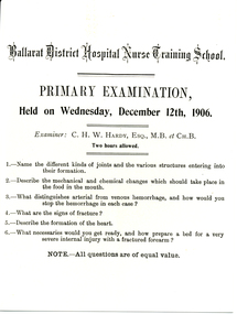 Primary Examination, Wednesday December 12th 1906