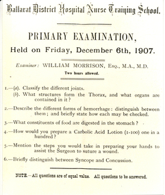 Primary Examination, Friday December 6th 1907