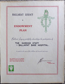Ballarat Legacy Endowment Plan, "The Nursing Staff Ballarat Base Hospital" - ?1958