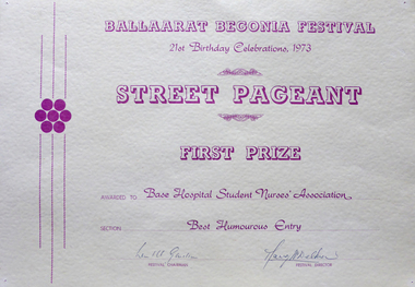 1973 Ballarat Begonia Festival, Street Pageant, 1st Prize, Ballarat Nurses Association