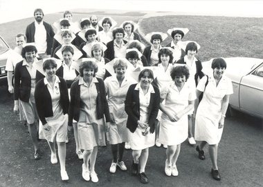 1982, Graduation, Nurses approaching Civic Hall, Ballarat