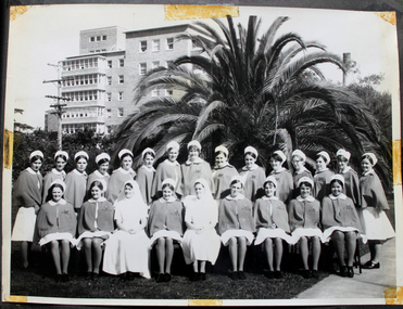 St John of God Nurses, early 1970s - Ballarat Base Hospital Nurses Home in background