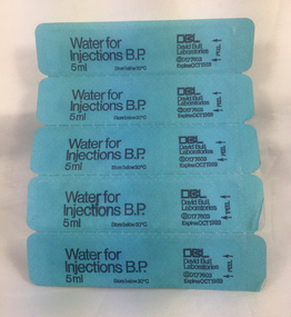 5 x Water for Injections BP 5ml, DBL David Bull Laboratories, Expres Oct 1989