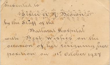 Sr Annie Margaret BROWN_resigning 15 Oct 1927_Ballarat Base Hospital