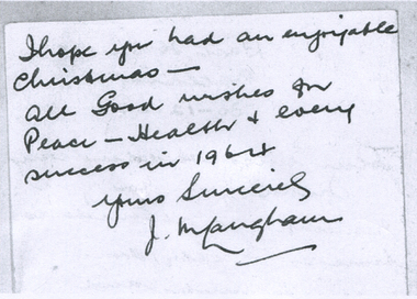 Xmas Greetings from Matron Langham - 1963