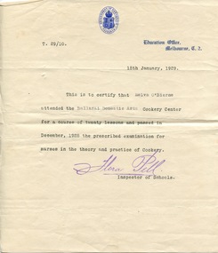 Melva Irene O'Beirne - Trained Ballarat Base Hospital - April 1926 to May 1929.  Certificates - 5