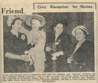 Nurses Civic Reception, Melbourne Town Hall - Miss Langham - 1950