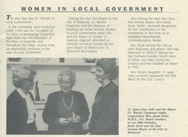 CHAPMAN Wanda (nee Archibald) & DALE Janet (nee Scott)_Past Trainees_Mayor & Councillor_Ballarat_1989