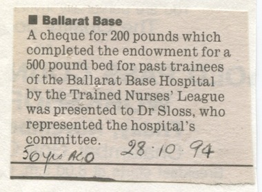 Ballarat Courier - Payment of bed for past trainees of Ballarat Base Hospital
