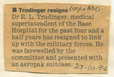Ballarat Courier - Dr R. L. Trudinger - Medical Superintendent 1942-1947