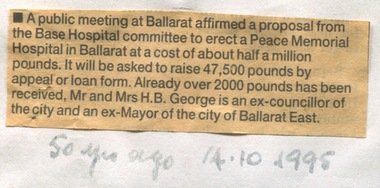 Ballarat Courier - Ballarat Peace Memorial Hospital proposal, 1945