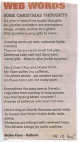 Ballarat Courier, 2015 - Christmas Poem by Mollie Flynn (nee McDonnell), BBH trained 1956-1959
