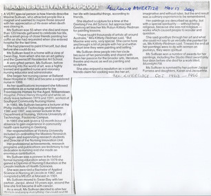 Geelong Advertiser, 17th Nov 2001 - Obituary, Maxine Sullivan, BBH trained 1963-1966. Educator/Lecturer at various hospitals