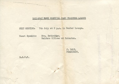 1980 Syllabus, BBH Trained Nurses League, program for monthly meetings
