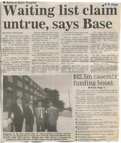 Ballarat Courier - Ballarat Base Hospital, 1995, Government funding boost