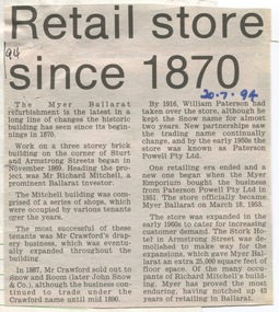 Ballarat Courier - Ballarat Myer Store, established 1870 - supplied uniforms to BBH nurses
