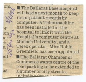 Ballarat Courier - Telex Machine to record in-patients records by computer