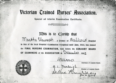 Certificates, Martha Elsworth, 1902 & 1903, commenced training Sept 1900