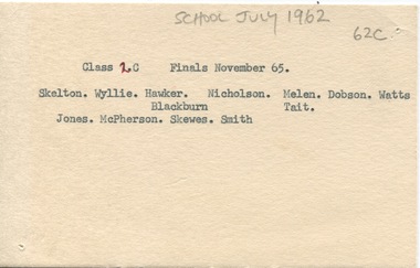 Fream Collection - Names (no photos) - School July 1962 (62C) Finals & 1966 Graduation