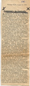 Centenary of Nurse Training in Australia_published in the Nursing Times, United Kingdom, 9th August 1963