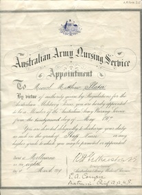 Muriel Slater, Australian Army Nursing Service Appointment, 22nd May 1917