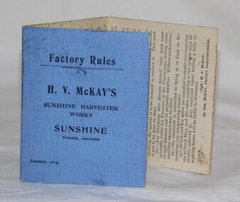 Factory Rules (1913), H. V. McKAY Pty. Ltd., Sunshine Harvester Works, January 1913, Possibly 1913