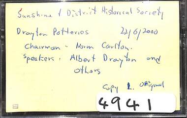 Audio - Drayton Potteries Audio Tape, 22/6/2000