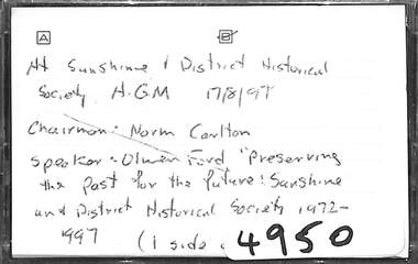 Audio - Sunshine and District Historical Society Annual General Meeting 1997, 17/8/1997