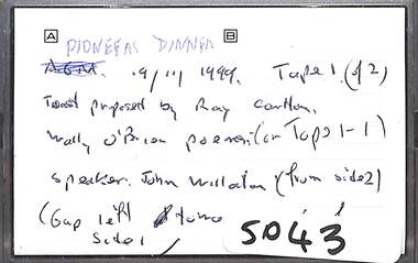 Audio - Sunshine And District Pioneers Dinner 1999 Audio Tape, 19/11/1999