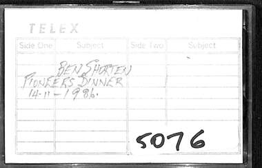 Audio - Sunshine And District Pioneers Dinner 1986 Audio Tape, 14/11/1986