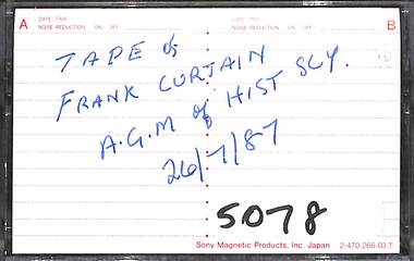 Audio - Sunshine and District Historical Society Annual General Meeting 1987 Audio Tape, 26/7/1987