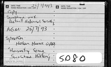 Audio - Sunshine and District Historical Society Annual General Meeting 1993 Audio Tape, 25/7/1993