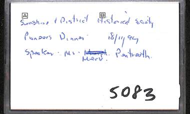 Audio - Sunshine And District Historical Society Pioneers Dinner 1994, 18/11/1994