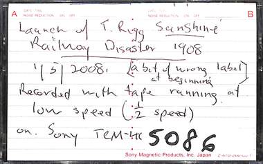 Audio - Launch of Tom Rigg Sunshine Railway Disaster 1908 Book Audio Tape, 11/5/2008