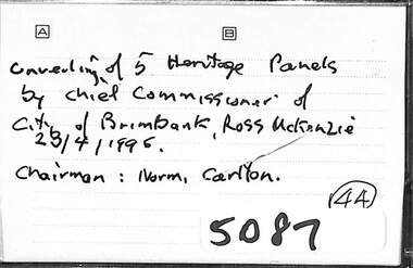 Audio - City Of Brimbank Unveiling Of Five Heritage Panels Audio Tape, By Chief Commissioner City of Brimbank Ross McKenzie