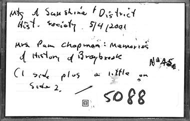 Audio - Mrs Pam Chapman Memories Of The History Of Braybrook Audio Tape, 23/4/1995