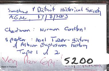 Audio - Sunshine and District Historical Society Annual General Meeting 2003 Audio Tape