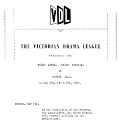 Programme - The Victorian Drama League 3rd Annual Junior Festival 1958 Programme