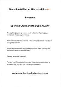 Archive - Sunshine And District Historical Society Sporting Club And The Community 2025 Exhibition