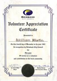 Certificate - William And Loretta Martin Certificates