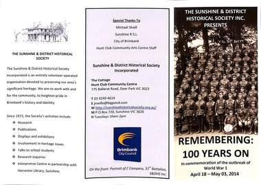 Archive - Sunshine And District Historical Society Remember 100 Years Old 2014 Exhibition, 2014